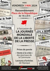 Journée mondiale de la liberté de la presse - Appel au rassemblement place de la République le 3 mai 2024